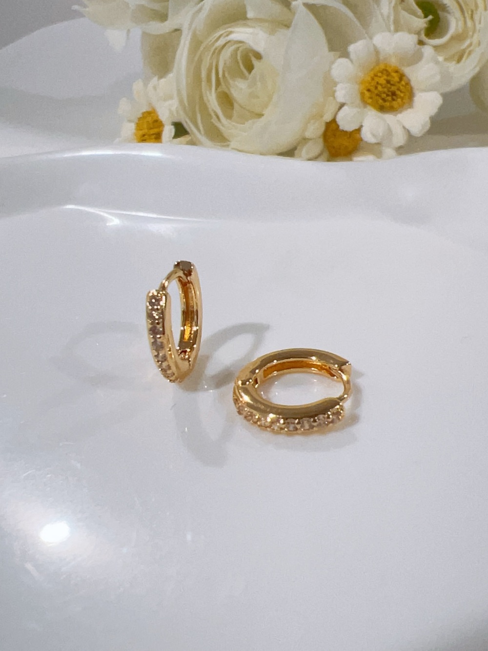 Gold Plated Cubic Zirconia Huggie Hoop Earrings - Women's Jewelry